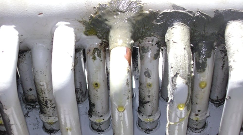 Epoxy materials are excellent products for certain applications but not well suited for most leak repairs on transformers and circuit breakers, as shown. (This example is not at United Illuminating.)