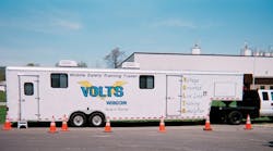 The Asplundh Volts Wagon travels throughout the U.S. as a live-line demonstration and mobile classroom, primarily educating vegetation management crews and non-lineman personnel about electrical hazards.