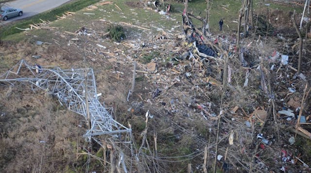 The tornadoes throughout the service territory of Ameren Illinois also damaged transmission infrastructure, including eight 345-kV H-frame structures, 31 138-kV H-frame structures, 18 138-kV single poles; three 138-kV steel pole structures and three 138-kV lattice steel towers.