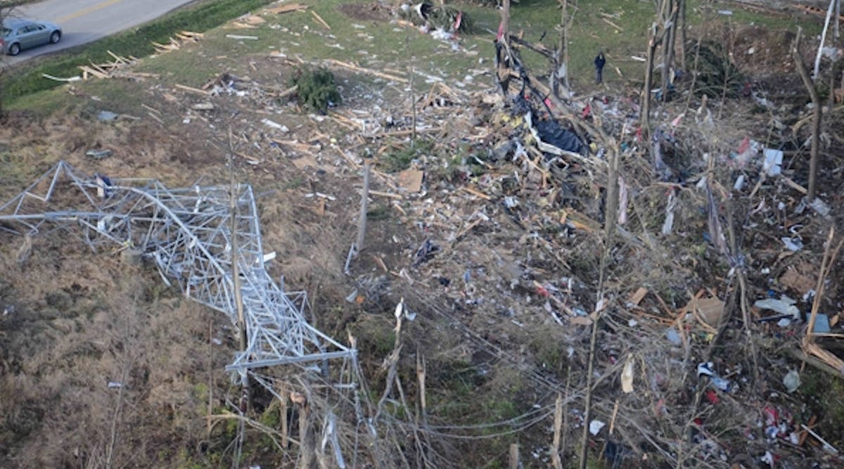 The tornadoes throughout the service territory of Ameren Illinois also damaged transmission infrastructure, including eight 345-kV H-frame structures, 31 138-kV H-frame structures, 18 138-kV single poles; three 138-kV steel pole structures and three 138-kV lattice steel towers.