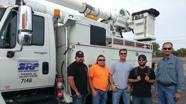 SRP linemen return home from PNMrsquos mutualassistance call Pictured from left to right are Matt Hicks working foreman Pete Tomasek lineman David Wareham working foreman Chris Nunes lineman and Matt Peek section supervisor