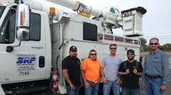 SRP linemen return home from PNM&rsquo;s mutual-assistance call. Pictured from left to right are Matt Hicks, working foreman; Pete Tomasek, lineman; David Wareham, working foreman; Chris Nunes, lineman; and Matt Peek, section supervisor.