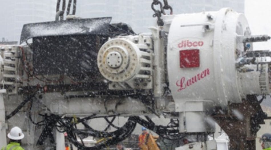 The Tunnel Boring Machine (TBM), nicknamed Lauren, has arrived at Toronto Hydro&apos;s Copeland Station. The 176 ton machine will tunnel north 600 m to connect Canada&apos;s second underground transformer station to the grid - helping to improve reliability and reduce strain on the downtown core.