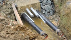 PVC conduits were installed at the 10 o&rsquo;clock and 2 o&rsquo;clock positions immediately outside the cable pipe for distributed temperature monitoring fibers. Temperature monitoring and communications fibers were placed in larger conduits located away from the cable pipes.