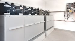 The 23-kV low-voltage secondary substation showing the high-voltage switchgear and the wallmounted Schneider Electric T200 unit.