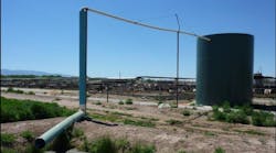 This is example of an anaerobic digester with discharge pipe that feeds into a wetland at the Jarratt Dairy in Los Lunas, New Mexico.