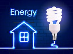 A representational image showing a lit bulb and a house drawn with light A representational image showing a lit bulb and a house drawn with light
