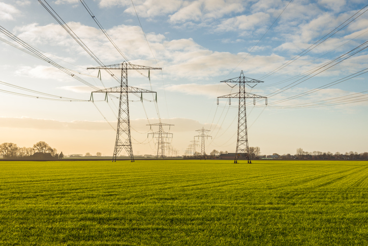 Overhead transmission lines across agricultural land