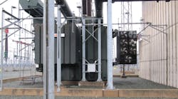 A typical Hydro-Qu&eacute;bec substation showing only one of the installed grid transformers.