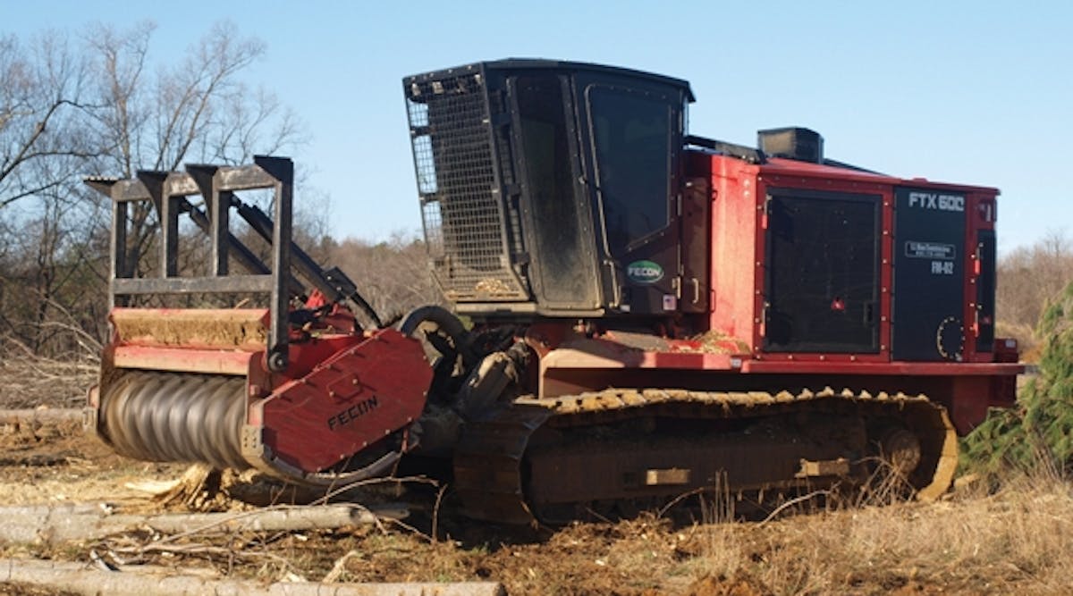 The Fecon FTX600 mulcher fells then mulches standing trees up to 24 inches in diameter to speed the clearing process.