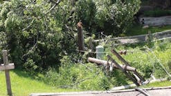 Straight-line winds snapped a utility pole in half during June thunderstorms in Minneapolis.