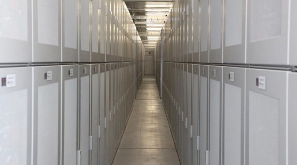 The Tehachapi Energy Storage Project features 604,832 lithium-ion battery cells, housed in 10,872 modules of 56 cells each, stacked in 604 racks arranged in rows.