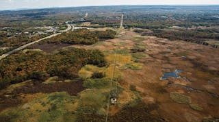 Aerial view of the Troy Meadows segment of the Susquehanna to Roseland Electric Reliability Project. Troy Meadows is both a priority wetland and a national natural landmark.