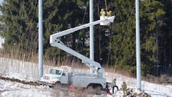 Construction crews work on a short transmission line that will connect FirstEnergys new transmission substation in Elk County near St Marys to a pair of existing transmission lines providing enhanced system reliability and operational flexibility The project will be completed and energized by early June Construction crews work on a short transmission line that will connect FirstEnergys new transmission substation in Elk County near St Marys to a pair of existing transmission lines providing enhanced system reliability and operational flexibility The project will be completed and energized by early June