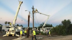 APS crews replace a wooden pole splintered by an intense storm last week. Within the last three weeks, five powerful storms have hammered the Phoenix metro area. Those storms, with winds upwards of 90 mph, have caused significant damage, leaving hundreds of thousands of customers without electricity and knocking down 485 power poles - an 81 percent increase from 2014