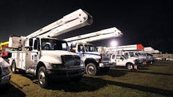 Power Company Crews from Ohio stage at Miller Airfield in Bayville New Jersey on the evening of Friday October 2 2015 The crews will assist JCPL in storm preparations and repairs throughout the JCPL service area Power Company Crews from Ohio stage at Miller Airfield in Bayville New Jersey on the evening of Friday October 2 2015 The crews will assist JCPL in storm preparations and repairs throughout the JCPL service area