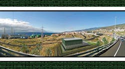 The Caletillas substation in the foreground was constructed on Tenerife and is an excellent example of the results that can be obtained from efforts to reduce the visual impact of substations on the landscape.