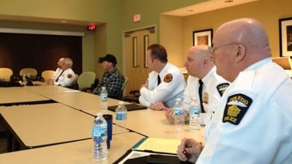 City of Toledo officials attended a storm drill at Toledo Edison today to learn about power restoration work