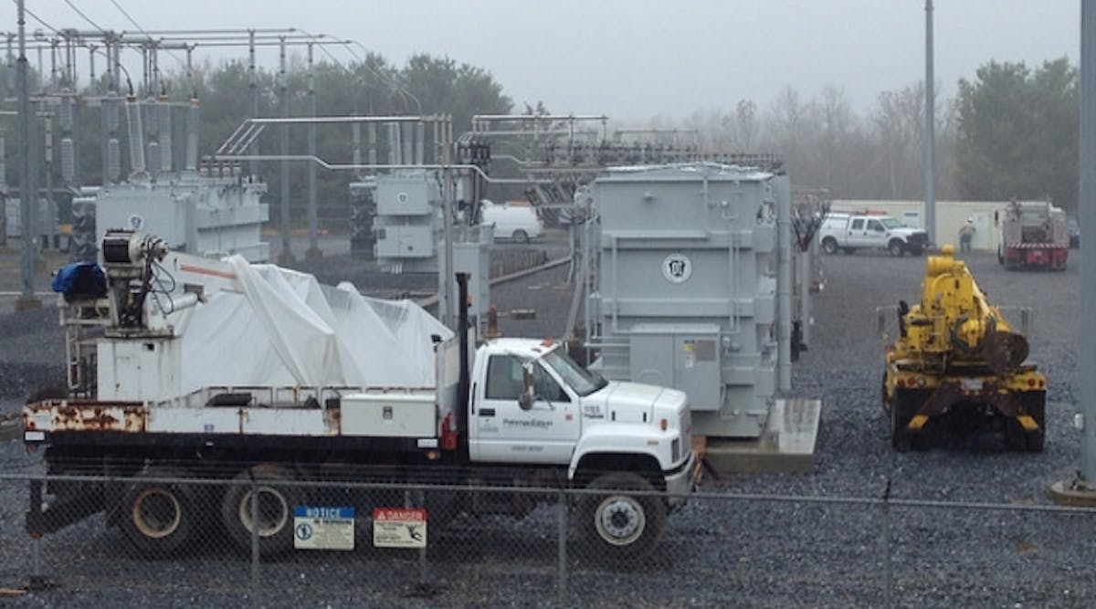 Improvements at a substation near New Market, including the installation of a massive new 230-kilovolt to 34.kV transformer on the right, are designed to enhance service reliability to more than 5,000 Potomac Edison customers in eastern Frederick County, Maryland.