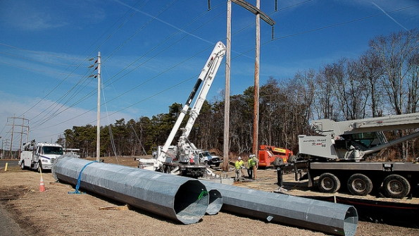 Segments of the new monopoles await construction in Tinton Falls