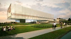 An artist&rsquo;s rendering of the future Innovation Partnership Building to be located at the UConn Technology Park. The building will offer large, flexible laboratories and highly-specialized equipment not readily available to industry. (Image courtesy of Skidmore, Owings &amp; Merrill)