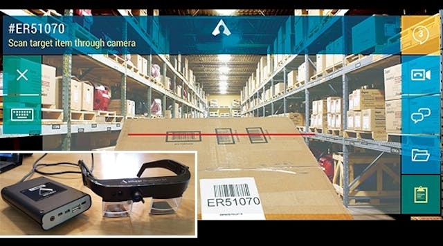 Using the warehouse counting app developed by Atheer Air, smart glasses offer views of the warehouse and retrieved items. In addition, the smart glasses have scanned the UPC of the retrieved item to check it off the retrieval list and update inventory.