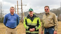 From the left, Travis Profitt, ORNL electrical utilities planner; Andrew Bush, ORNL safety services division; and Tony Boyd, instructor from the Institute for Safety in Powerline Construction, oversee Group Training Day.