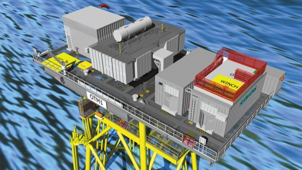 Siemens new Offshore Transformer Module OTM The innovative device installed on its own independent wind turbine foundation pictured