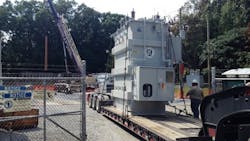 The first of two new transformers is delivered to a Potomac Edison distribution substation near Mt Airy The first of two new transformers is delivered to a Potomac Edison distribution substation near Mt Airy