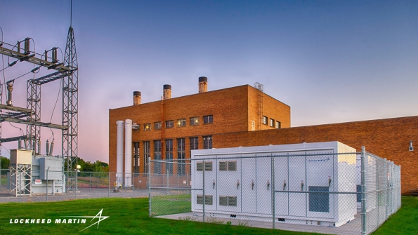 The Lockheed Martin GridStarTM Lithium energystorage system in foreground installed in Syracuse New York will store and deliver electrical power and is scalable to larger or smaller applications