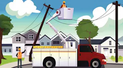 illustrated linemen working on power lines