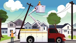 illustrated linemen working on power lines illustrated linemen working on power lines