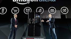 LG Electronics USA Vice President of Marketing David VanderWaal (L) and Amazon Vice President of Alexa, Echo and Appstore Mike George display the LG Smart InstaView Door-in-Door refrigerator during a LG press event for CES 2017 at the Mandalay Bay Convention Center on January 4, 2017 in Las Vegas, Nevada. CES, the world&apos;s largest annual consumer technology trade show, runs from January 5-8 and is expected to feature 3,800 exhibitors showing off their latest products and services to more than 165,000 attendees.