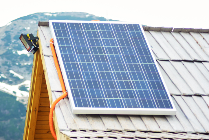 solar panel with light on roof