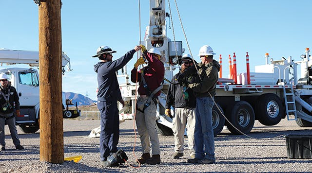 Lineman and fall-protection specialist Ryan Mumma shows new hires proper rigging of fall-protection equipment. The training effort brings together WAPA&rsquo;s fall-protection committee and linemen to train new line crew hires and apprentices from all four regions on new equipment, safety measures and fall protection.