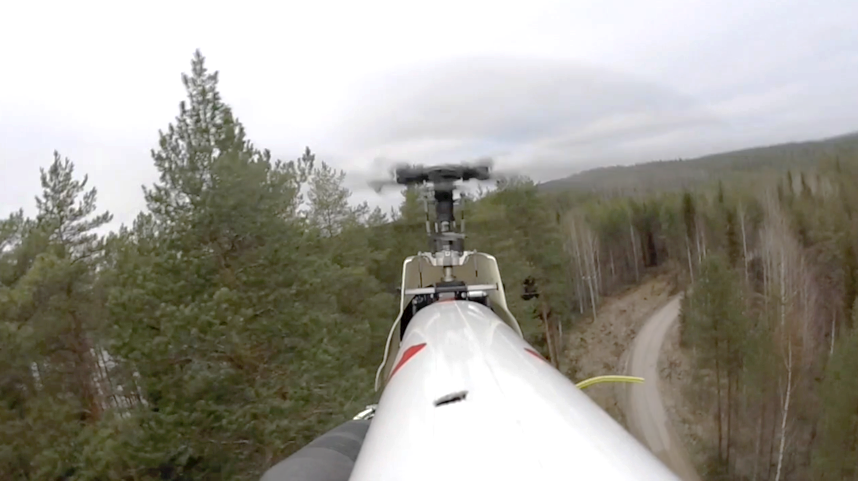 UAV on a mission over power lines.