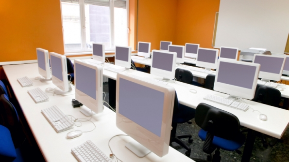 classroom with computers