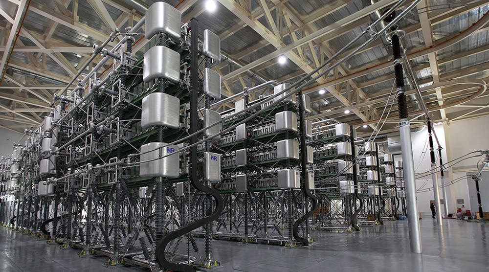 A look inside the valve hall of the Zhoushan VSC-HVDC project.