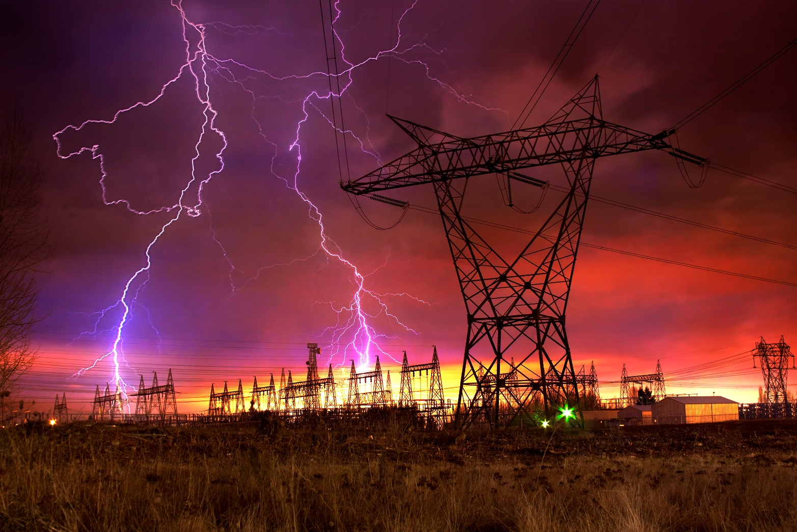 lightning storm with substation