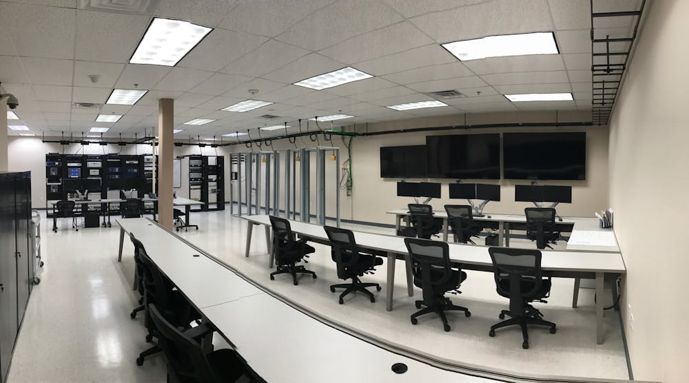 The different workstations of NexStation Lab can be seen in this overall view. The empty racks are used to house specific client equipment for testing, training and research during a project.