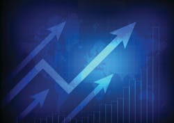Increasing graph with world map on business background Increasing graph with world map on business background