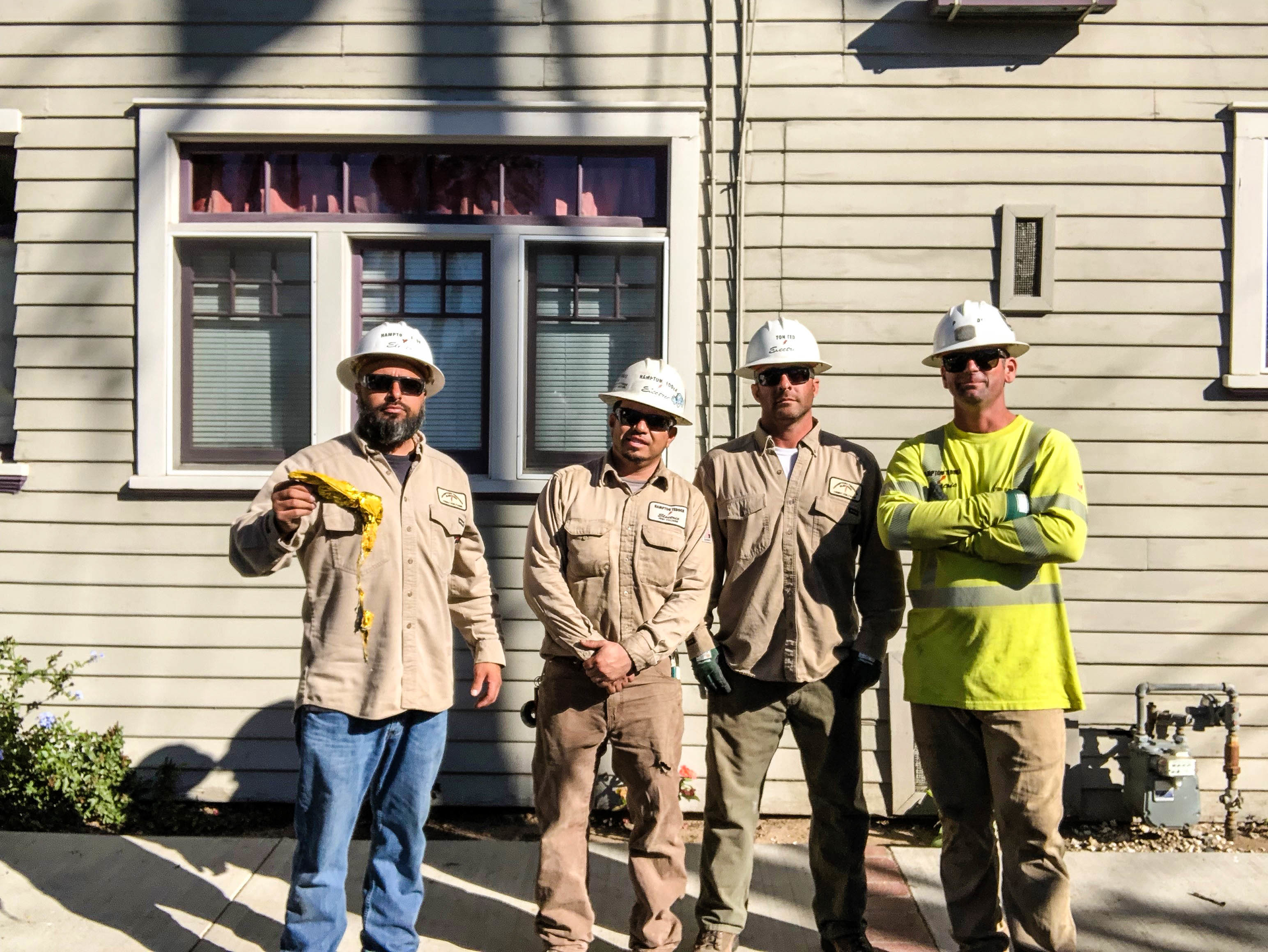 Line crew with balloons