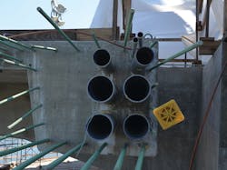 PVC conduits for the transmission cables were incorporated into the concrete deck of the Tilikum Crossing Bridge.