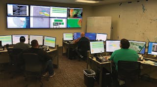 In the control room, Nueces Electric Cooperative dispatchers and the line superintendent monitor area outages to ensure crews are being sent to outages affecting the largest number of customers first.