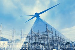 Renewable energy concept. Double exposure of Wind mill and substation. Renewable energy concept. Double exposure of Wind mill and substation.
