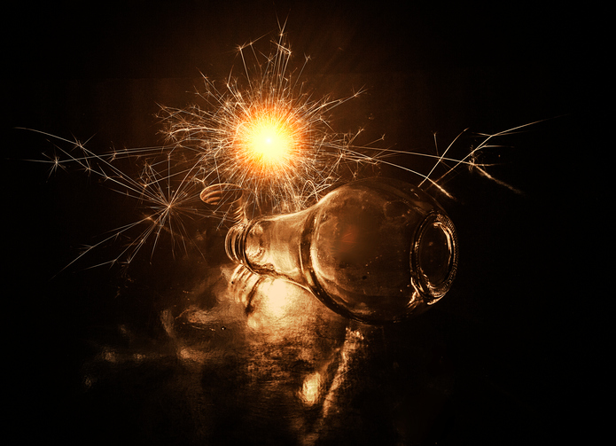 Light bulb with fireworks