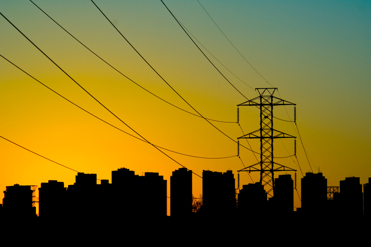 Power Transmission tower with skyline