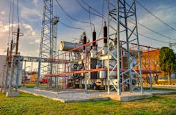 Power transformer in high voltage switchyard in modern electrical substation Power transformer in high voltage switchyard in modern electrical substation