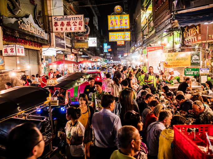 Crowd walking on Yaowarat Road Chinatown Bangkok. All the area is very popular at night because of the excellent street food