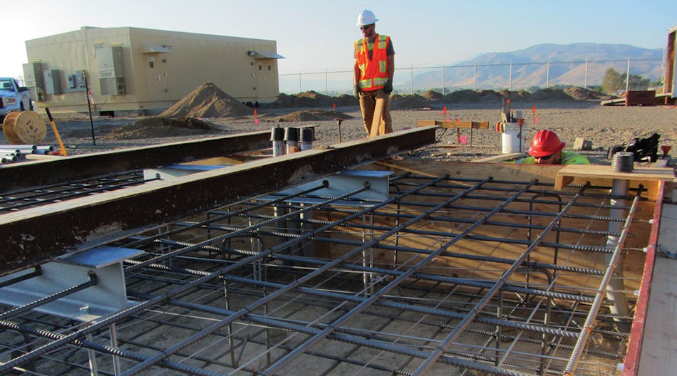 Steel reinforcements are shown before concrete was poured for the transformer pad at the Smith Valley Substation.